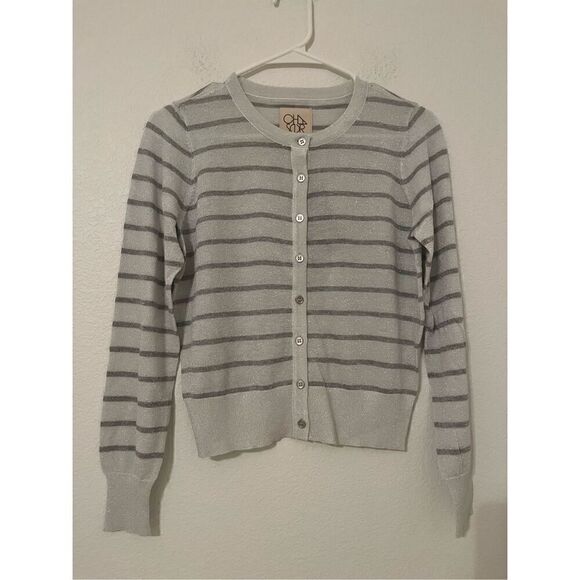 Chaser Long Sleeve Grey Striped Button Up Cardigan NEW - Picture 1 of 6